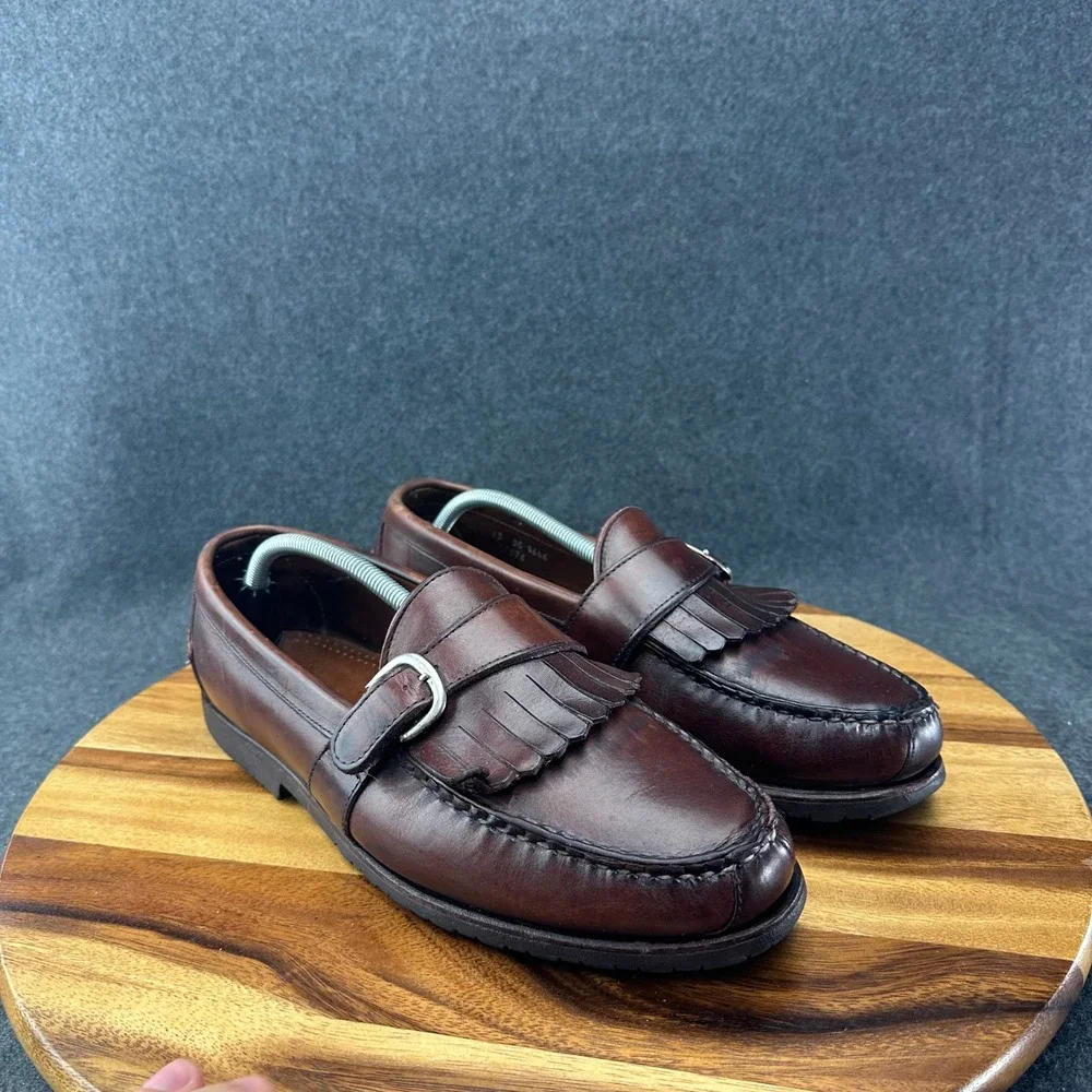 Allen Edmonds Waterbury Loafers Brown Leather Monk Strap Buckle Kilted Sz 12EEE